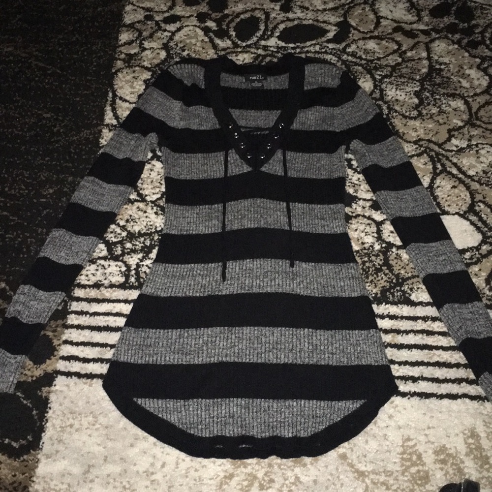 Striped lace up sweater